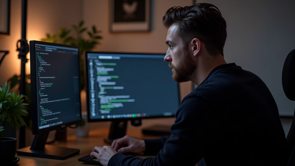 Moderne laptop met dark mode interface weergegeven op scherm in professionele werkruimte