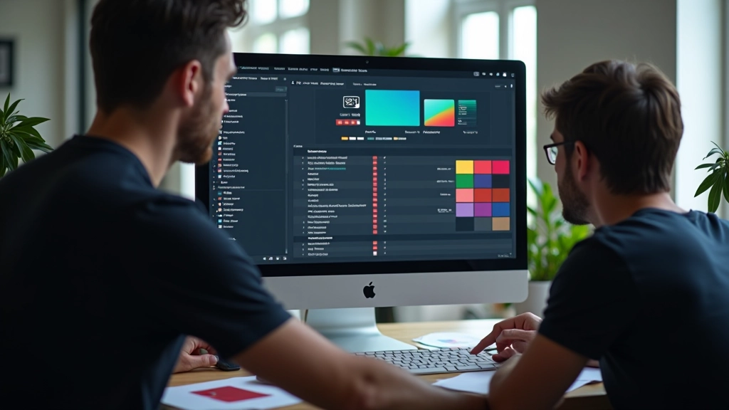 Designteam werkt aan kleurenschema's en merkgebonden dark mode implementatie