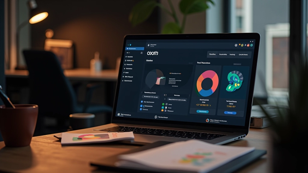 Professionele webdesign werkruimte met dark mode implementatie op scherm