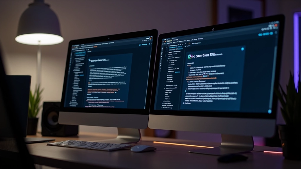 Twee monitoren naast elkaar met light mode en dark mode versies van website