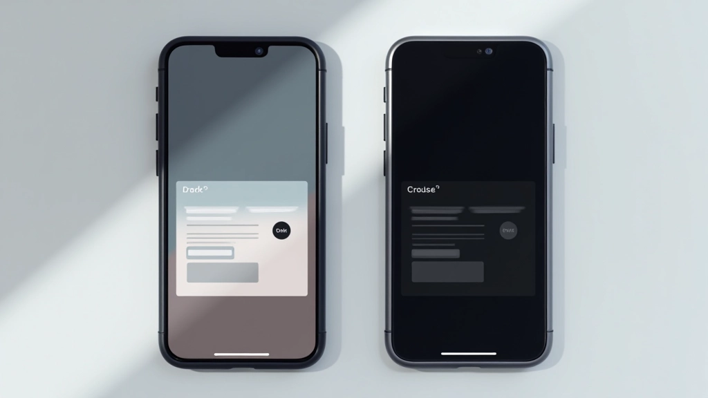 Twee smartphone schermen naast elkaar met dezelfde website in licht en donker thema weergegeven